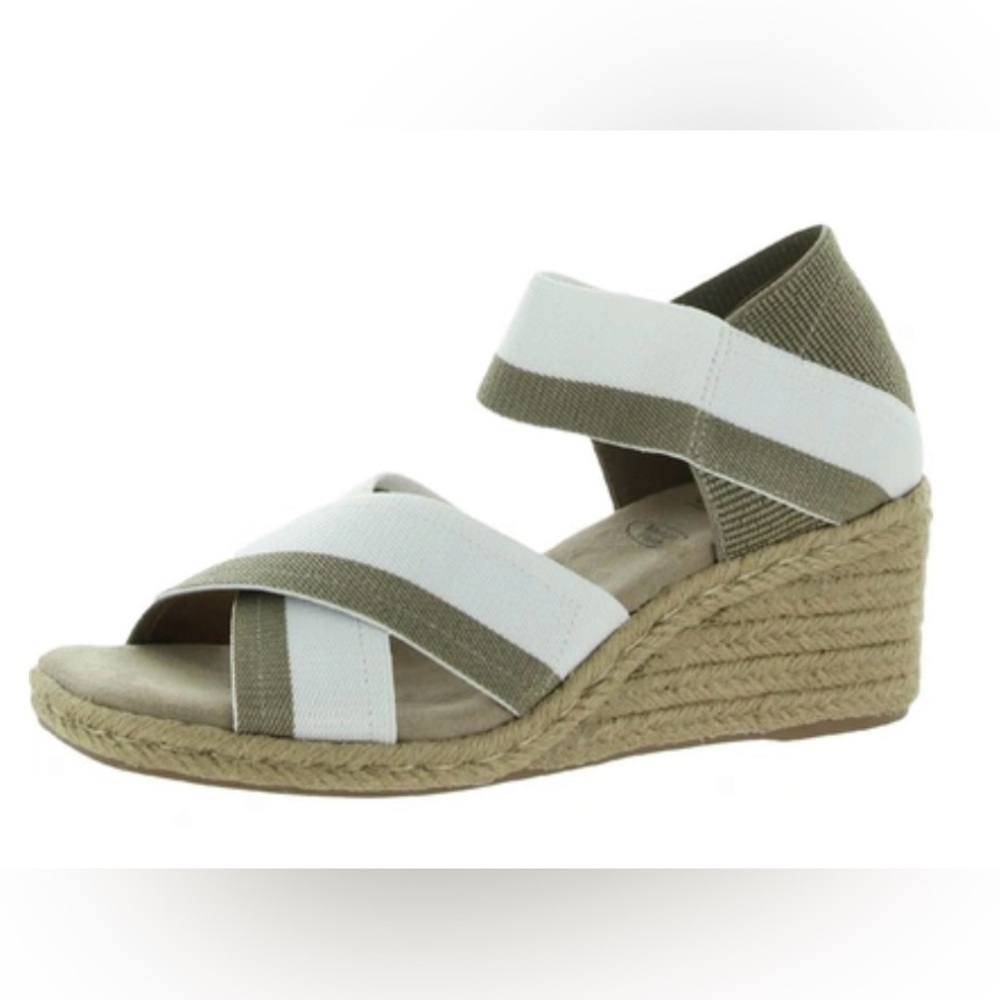 IMPO Nayeli Womens Cotton Stretch Ankle Strap Espadrilles - White and Tan Sz 9.5